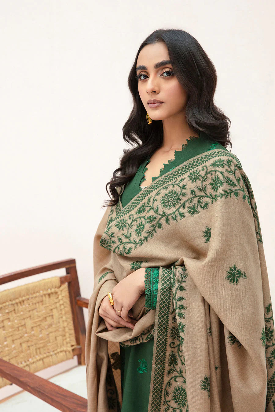 BN553-WINTER 3PC Dhannak Embroidered suit with Printed Shawll