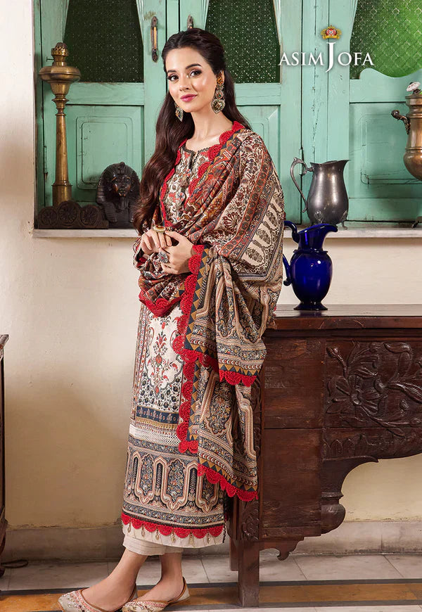Asim Jofa - Winter 3PC Karandi Digital Print Dress - BN33114
