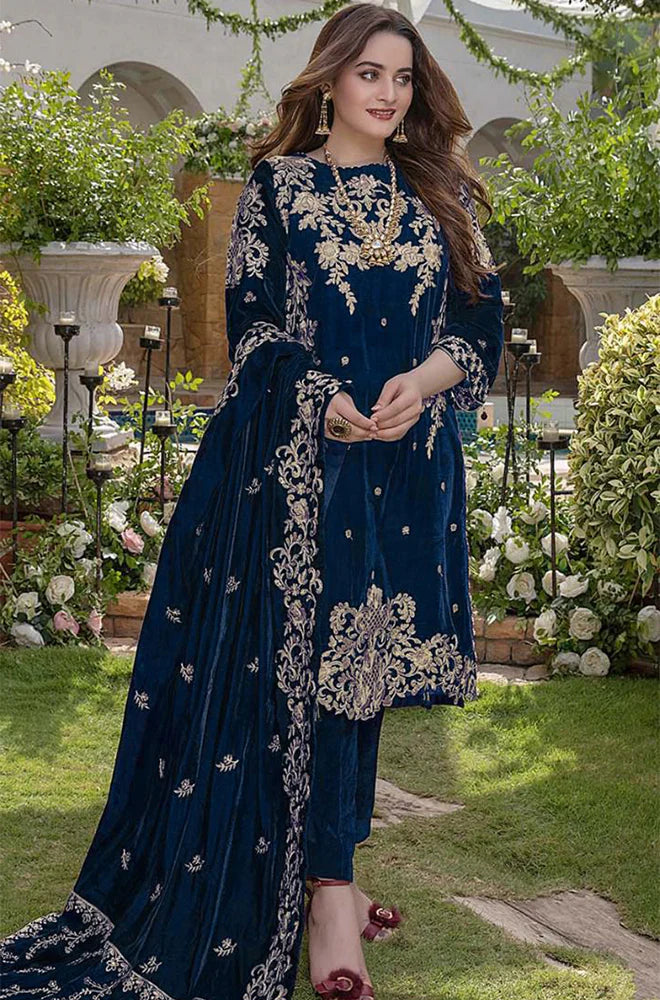 Azure Embroidered Velvet 3piece suit - BN2015