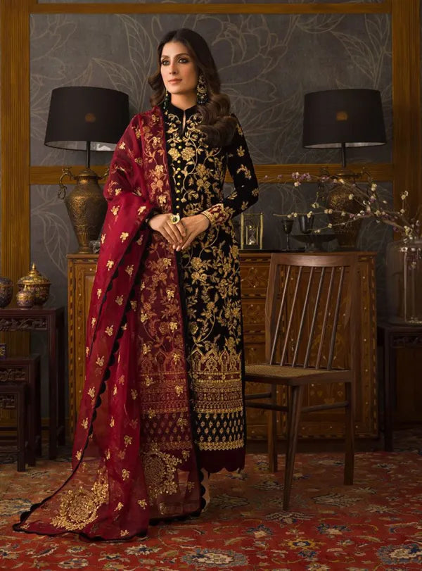 Asim Jofa - Embroidered Velvet 3piece suit - BN3358