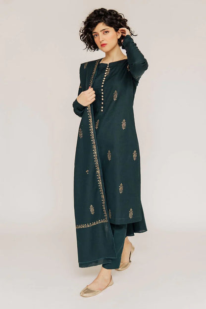 BN566-WINTER 3PC Dhannak Embroidered Suit with Dhanak Embroidered Shawll