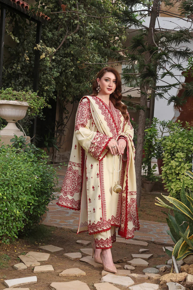 Asim Jofa - Winter 3PC Dhanak Embroidered Suit - BN3383