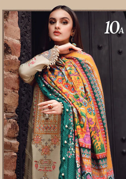 BN539-WINTER 3PC Dhannak Embroidered suit with Printed Shawll