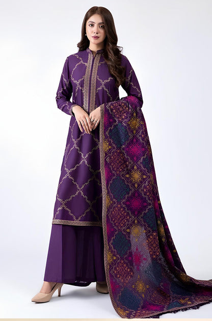 BN603-WINTER 3-Pc Embroidered Dhanak Suit with Heavy Embroidered Dhanak Shawll