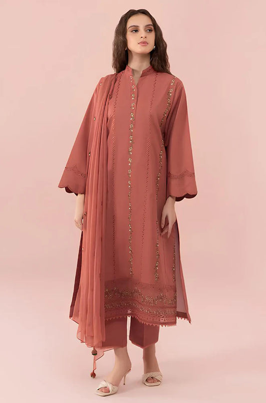 SB731-SUMMER 3PC Lawn Embroidered Shirt With Chiffon Embroidered Dupatta
