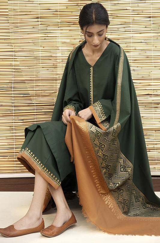 BN531-3PC Dhanak suit with Embroidered Shawll