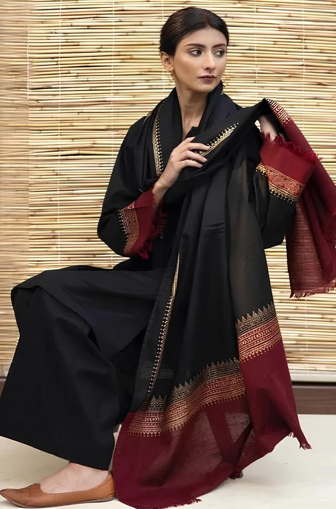 BN555-WINTER 3PC Dhanak suit with Embroidered Shawll