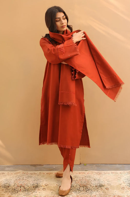 BN565-WINTER 3PC Dhannak Embroidered Suit with Dhanak Embroidered Shawll