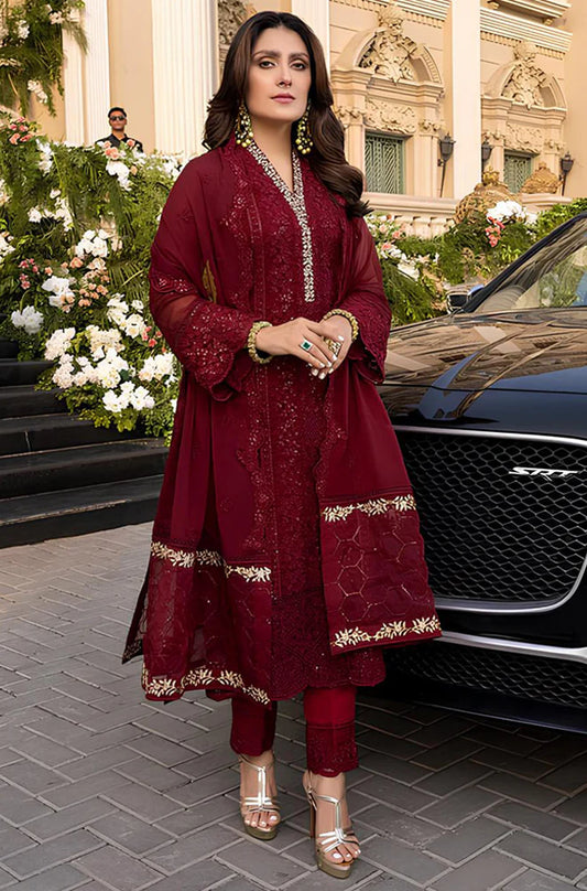 SB733-SUMMER 3 Piece Unstitched Heavy Embroidered Lawn Suit With Heavy Embroidered Chiffon Dupatta