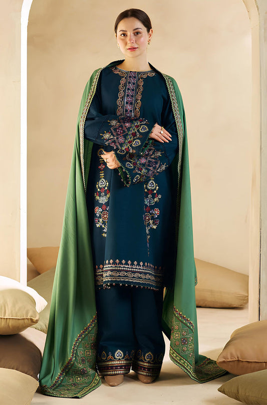 BN590-WINTER 3-Pc Embroidered Dhanak Suit with Heavy Embroidered Dhanak Shawll