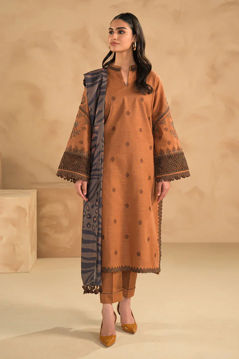 BN631-WINTER 3PC Dhannak Embroidered suit with Printed Shawll