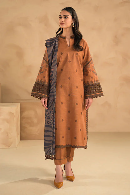 BN631-WINTER 3PC Dhannak Embroidered suit with Printed Shawll