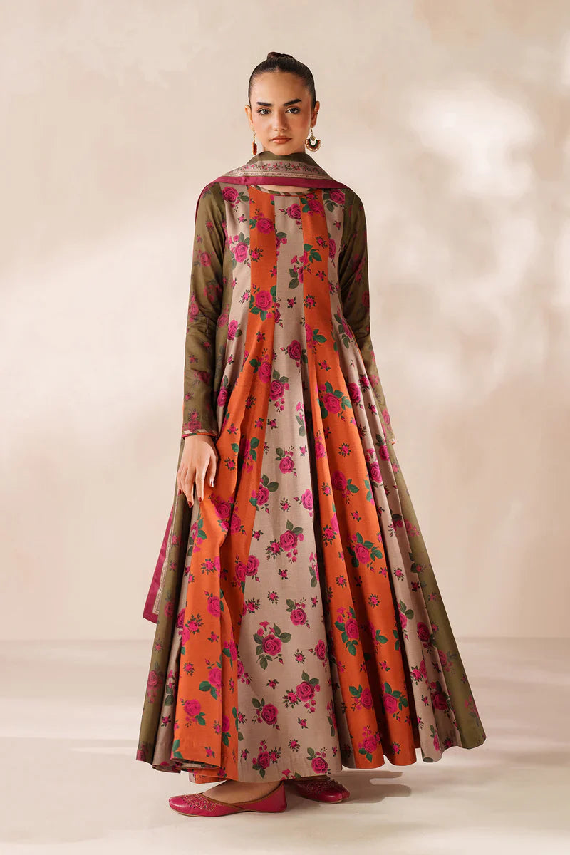Baroque - Winter 3PC Frock Style Karandi Digital Print Dress - BN3395