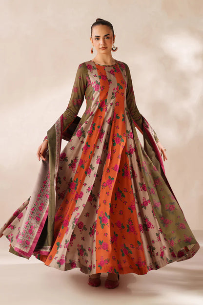Baroque - Winter 3PC Frock Style Karandi Digital Print Dress - BN3395