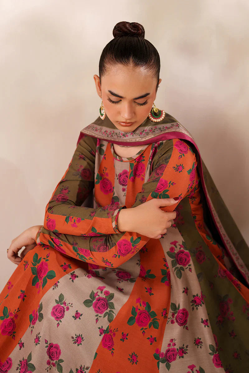 Baroque - Winter 3PC Frock Style Karandi Digital Print Dress - BN3395