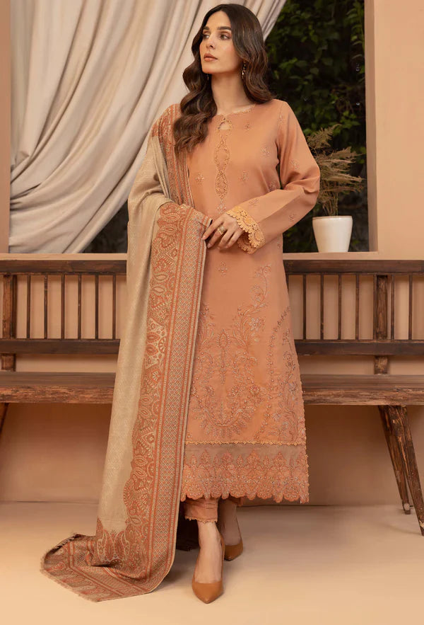 Bin ilyas - Winter 3PC Dhanak Embroidered Suit - BN3398