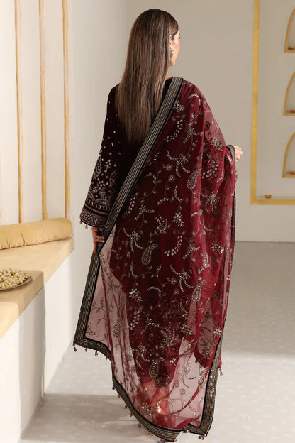 BN901-Winter Velvet Unstitched 3PCs Embroidered Dress With Organza Dupatta