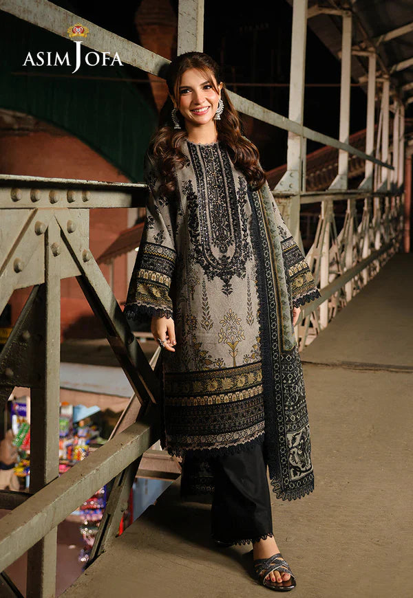 Asim Jofa - Winter 3PC Karandi Digital Print Dress - BN33410