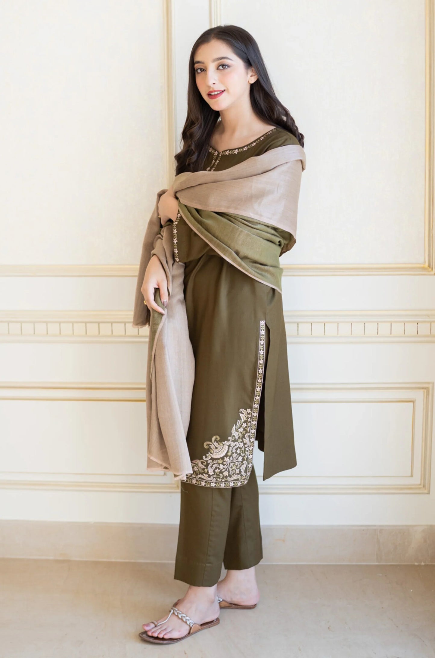 BN612-WINTER 3PC Dhanak suit with Embroidered Shawll