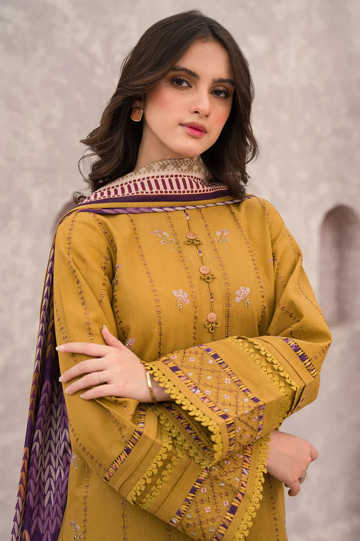 BN618-WINTER 3PC Dhannak Embroidered suit with Printed Shawll