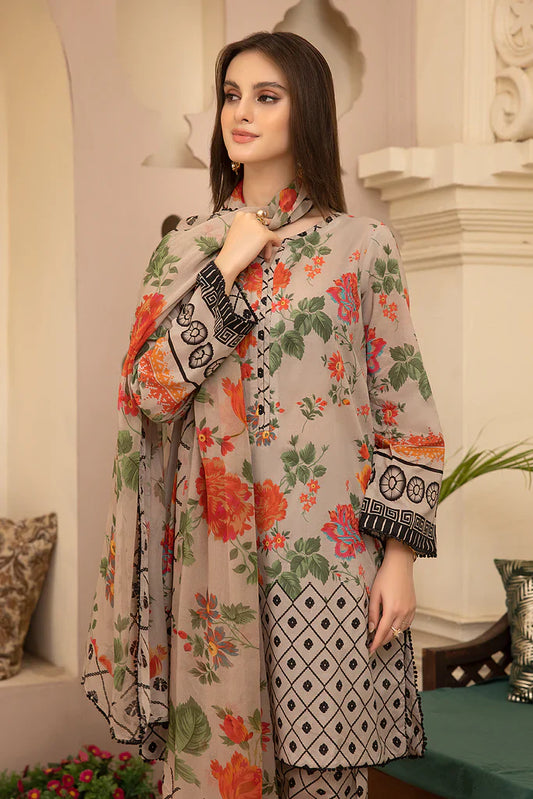 SB700-3PC Lawn Digital Printed Shirt With & Digital Printed Bamber Chiffon Dupatta