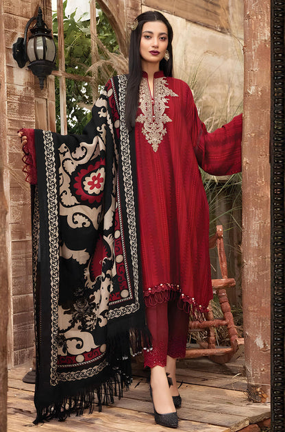 BN520-WINTER 3PC Dhannak Embroidered suit with Printed Shawll