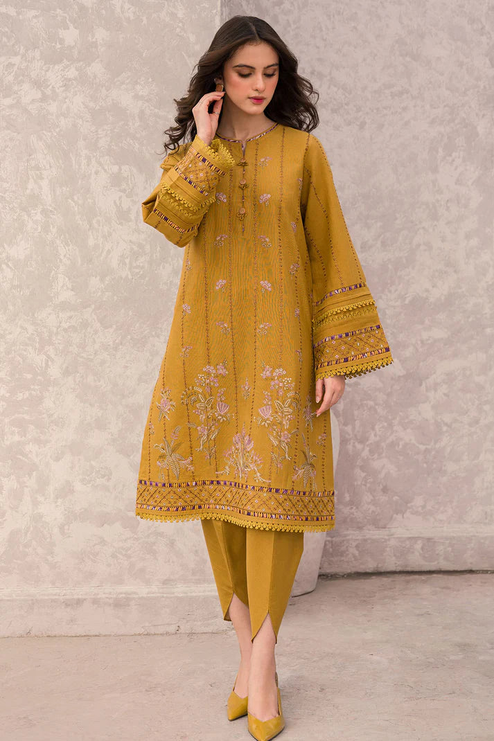 BN618-WINTER 3PC Dhannak Embroidered suit with Printed Shawll