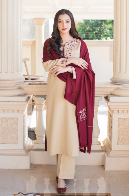 BN614-WINTER 3PC Dhanak suit with Embroidered Shawll