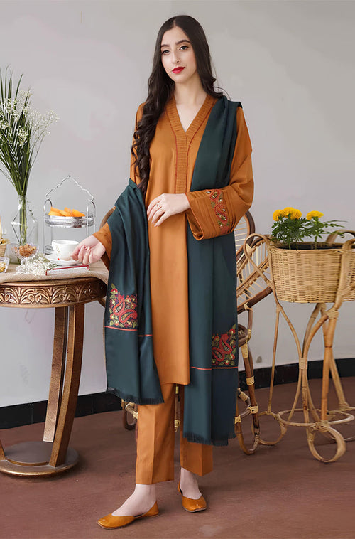 BN500-3PC Dhanak suit with Embroidered Dhanak Shawll