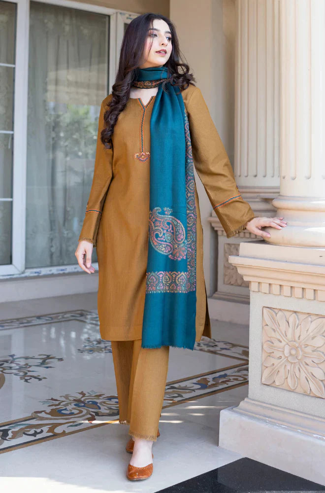 Asling - Winter 3PC Dhanak Embroidered Suit - BN3354