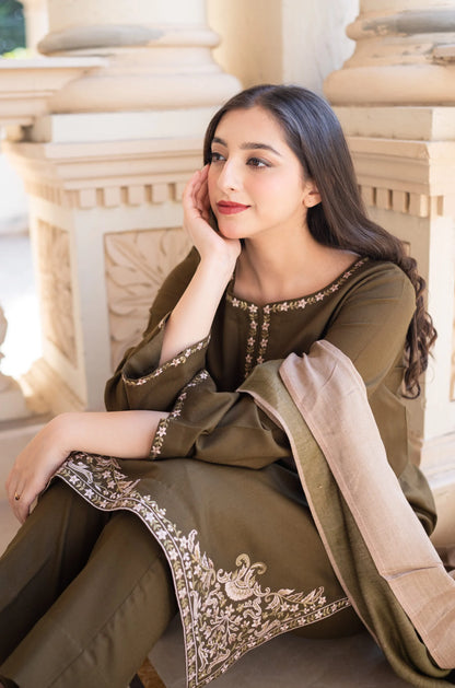 BN612-WINTER 3PC Dhanak suit with Embroidered Shawll