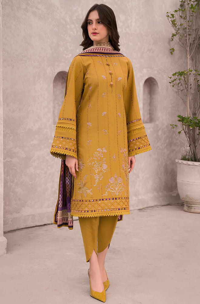 BN618-WINTER 3PC Dhannak Embroidered suit with Printed Shawll