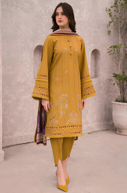 BN618-WINTER 3PC Dhannak Embroidered suit with Printed Shawll