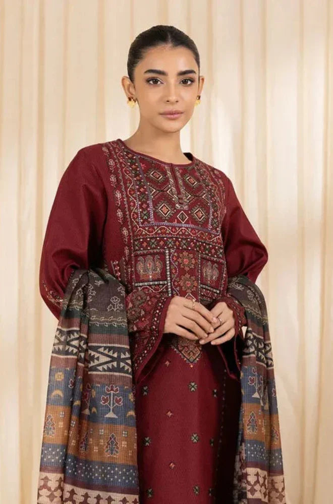 Sapphire - Winter 3PC Dhanak Embroidered Suit - BN3363