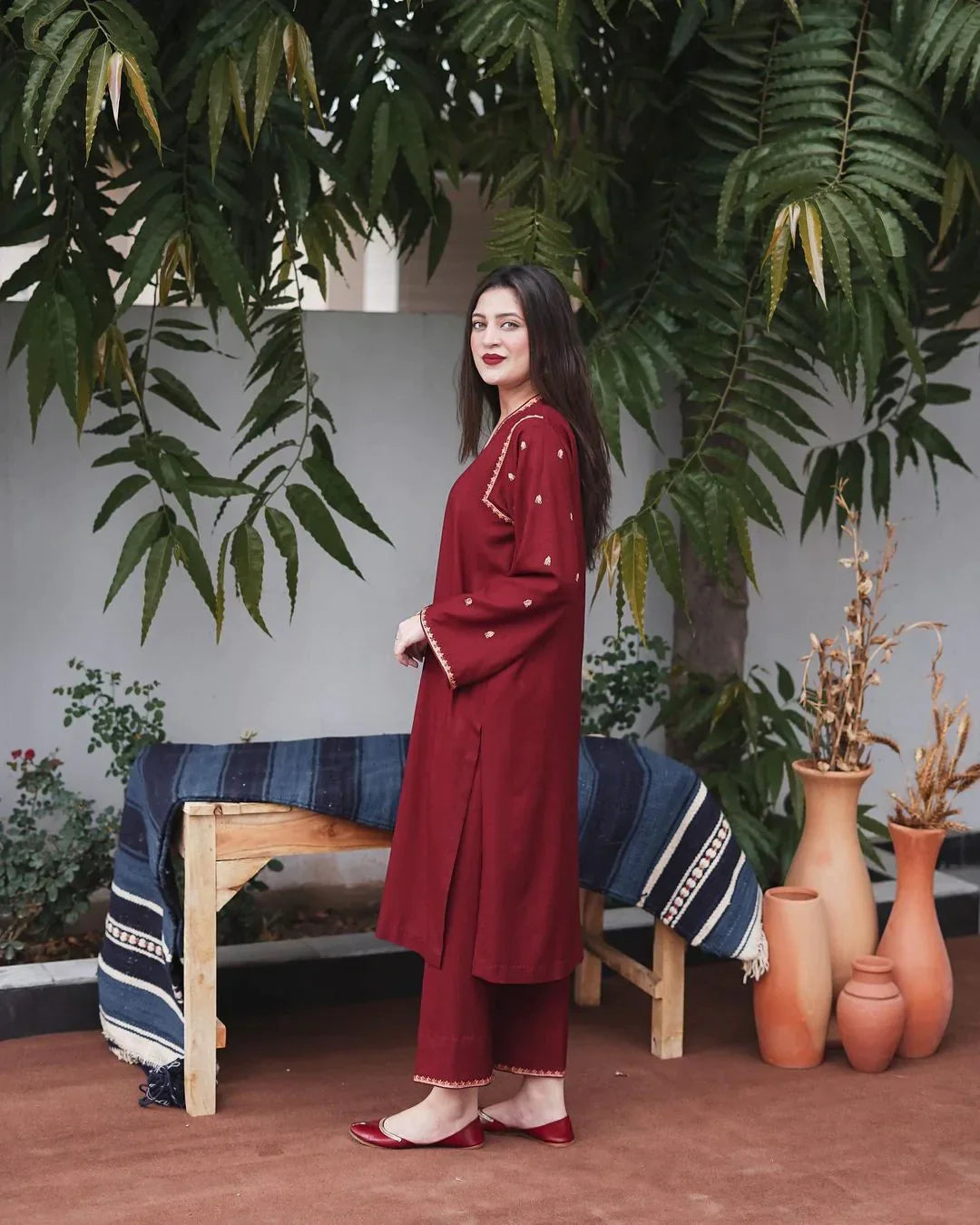 BN503-WINTER 3PC Dhanak suit with Embroidered Shawll