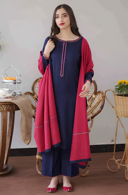 BN505-WINTER 3PC Dhanak suit with Embroidered Shawll
