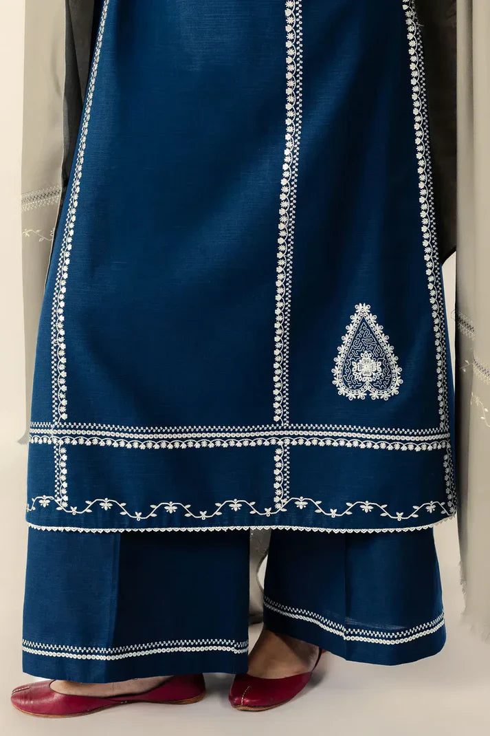 Zara Shahjahan - Winter 3PC Dhanak Embroidered Suit - BN33122