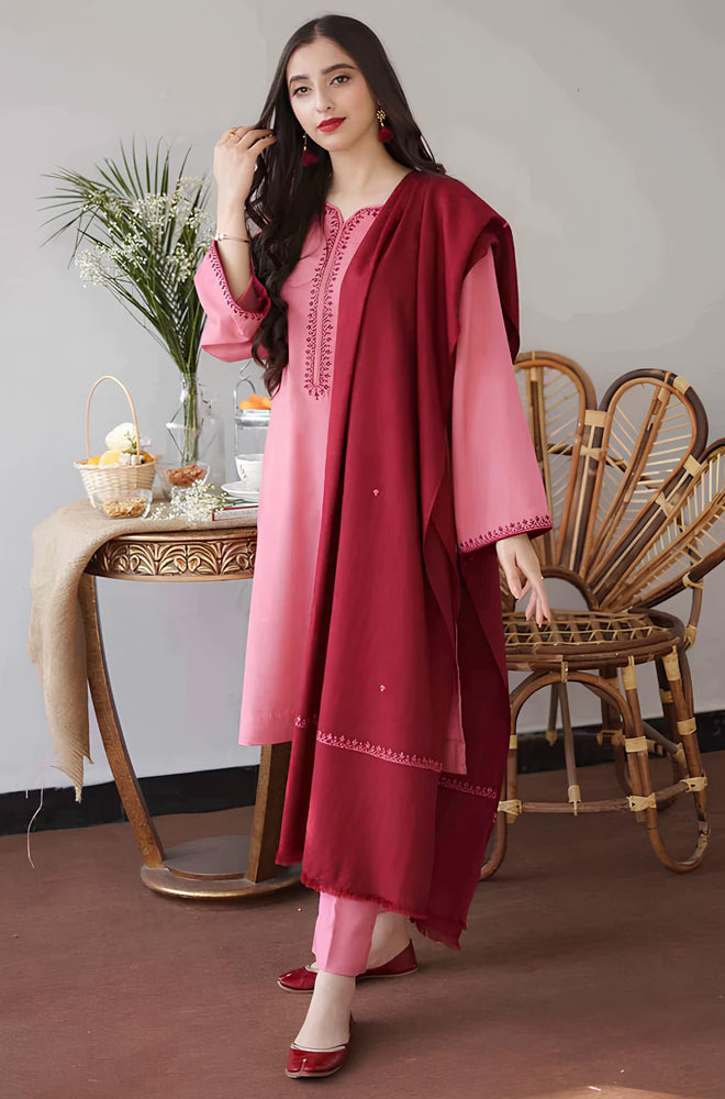BN502-WINTER 3PC Dhanak suit with Embroidered Shawll
