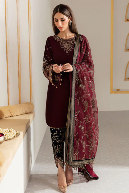 BN901-Winter Velvet Unstitched 3PCs Embroidered Dress With Organza Dupatta