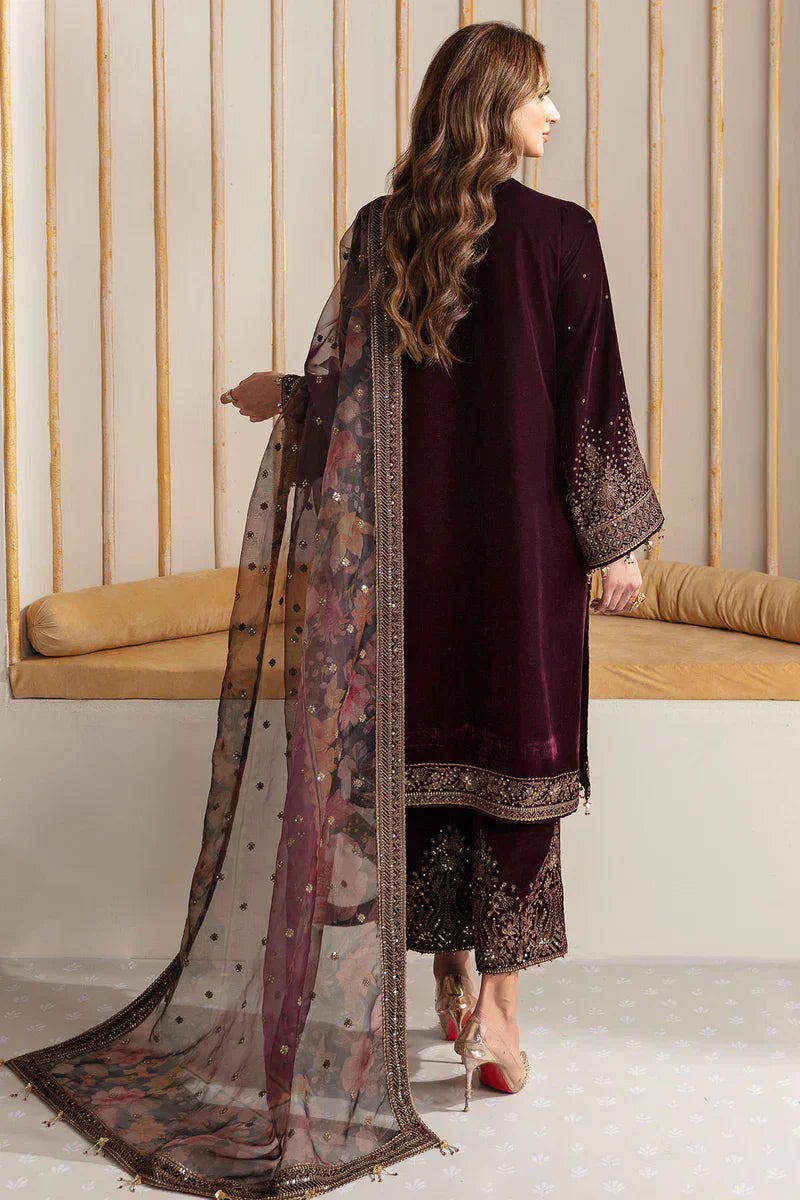BN902-Winter Velvet Unstitched 3PCs Embroidered Dress With Organza Dupatta