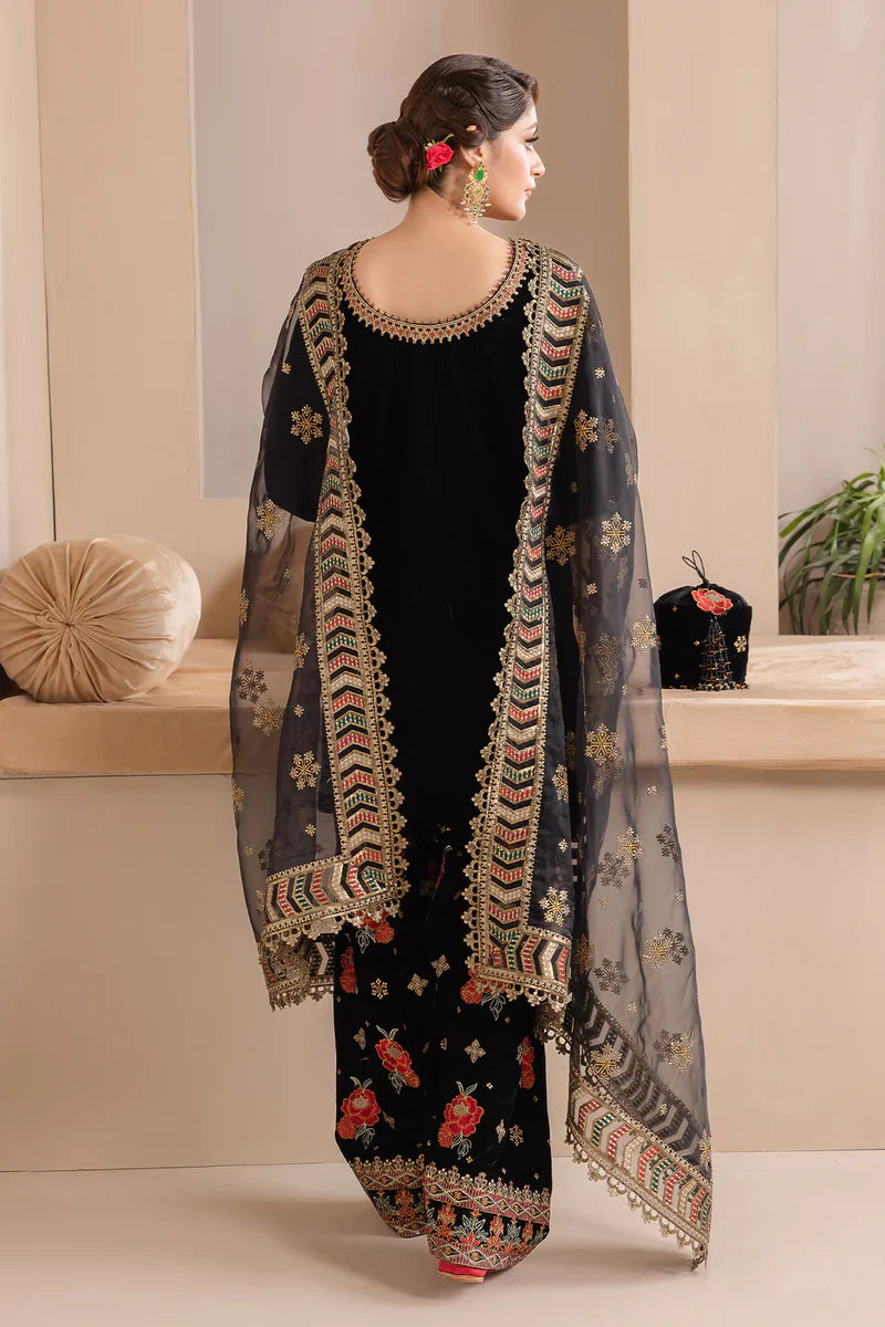 BN577-Embroidered Velvet Dress With Organza embroidered Dopata