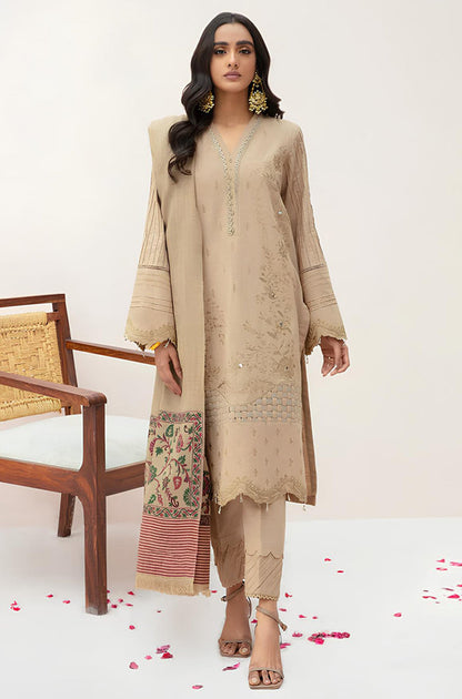 BN574-WINTER 3PC Dhannak Embroidered suit with Printed Shawll