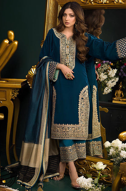 BN524-Heavy Embroidered Velvet Dress with Silk Trouser