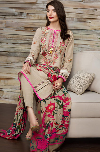 BN530-WINTER 3PC Khaddar Embroidered Suit with Printed Wool Shawll