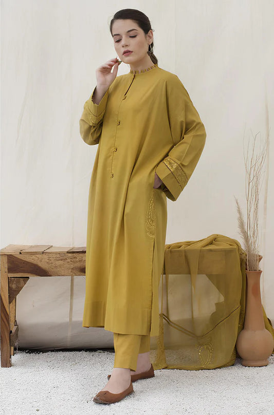 SB777-SUMMER 3PC Lawn Embroidered Shirt With Chiffon Embroidered Dupatta