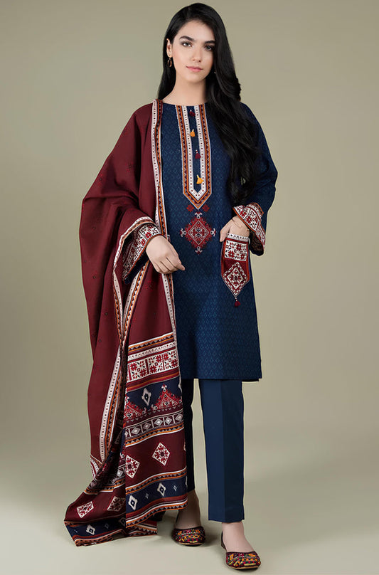 BN522-WINTER  3PC Linen Embroidered suit with Embroidered Shawll
