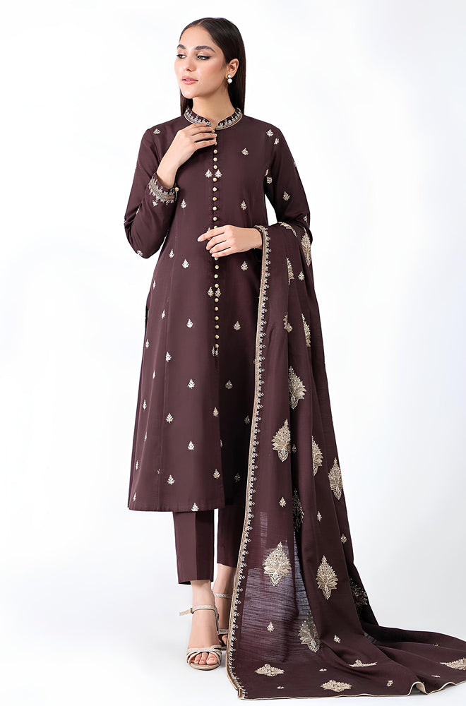 BN604-WINTER 3-Pc Embroidered Dhanak Suit with Heavy Embroidered Dhanak Shawll