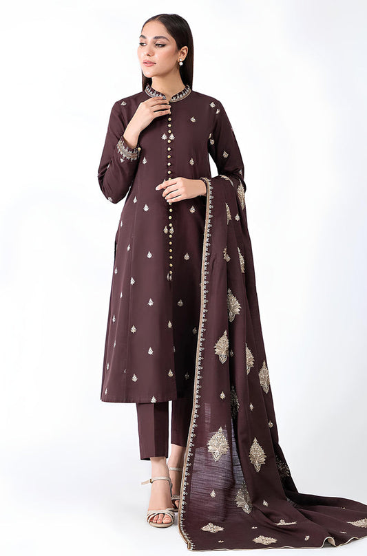 BN604-WINTER 3-Pc Embroidered Dhanak Suit with Heavy Embroidered Dhanak Shawll
