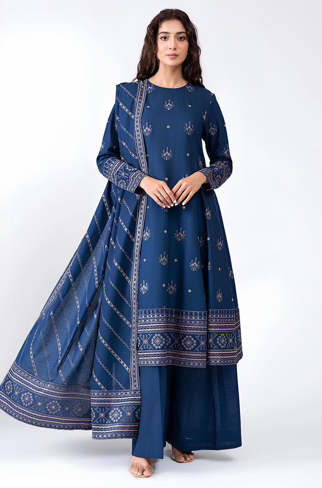 BN578-WINTER 3-Pc Embroidered Dhanak Suit with Heavy Embroidered Dhanak Shawll