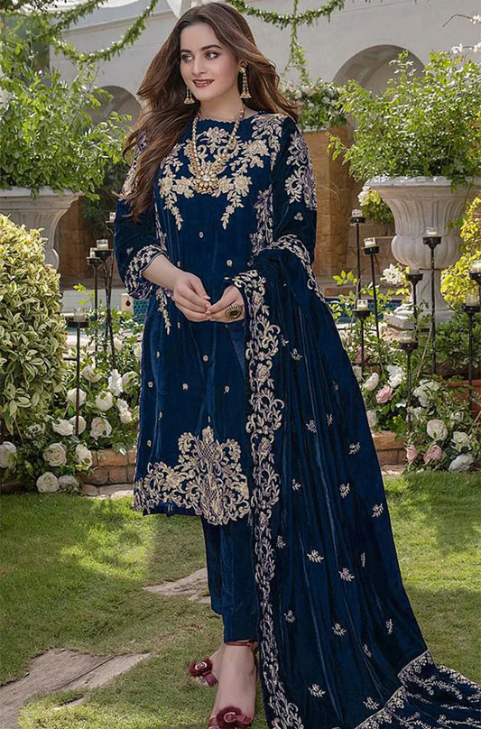 Azure Embroidered Velvet 3piece suit - BN2015